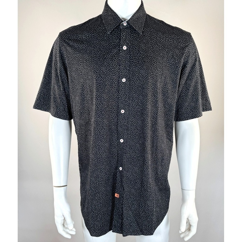 Buttercloth Short Sleeve Tall Fit Men XL Stretch Cotton Button-up Collared Black
